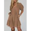 imageAcelitt Womens Summer Dresses 2025 Beach Casual Deep V Neck Loose Sundress Short Sleeve Mini DressBrown