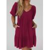 imageAcelitt Womens Summer Dresses 2025 Beach Casual Deep V Neck Loose Sundress Short Sleeve Mini DressRed