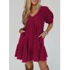 imageAcelitt Womens Summer Dresses 2025 Beach Casual Deep V Neck Loose Sundress Short Sleeve Mini DressRed