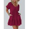 imageAcelitt Womens Summer Dresses 2025 Beach Casual Deep V Neck Loose Sundress Short Sleeve Mini DressRed