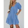 imageAcelitt Womens Summer Dresses 2025 Beach Casual Deep V Neck Loose Sundress Short Sleeve Mini DressSky Blue