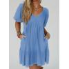 imageAcelitt Womens Summer Dresses 2025 Beach Casual Deep V Neck Loose Sundress Short Sleeve Mini DressSky Blue