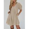 imageAcelitt Womens Summer Dresses 2025 Beach Casual Deep V Neck Loose Sundress Short Sleeve Mini DressXparchment