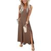 imageAcelitt Women 2025 Summer Sundress Casual Loose Sleeveless Beach Long Tank Dress Vacation Outfits with PocketsCoffee