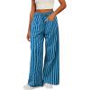 imageAcelitt Women Casual Drawstring Elastic Waist Loose Wide Leg Striped Pants with Pockets SXXLSky Blue