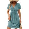 imageAcelitt Womens Casual Summer Twist Front V Neck Short Sleeve Mini Dress SXXLCyan