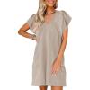 imageAcelitt Womens Casual Summer V Neck Cap Sleeve Shift Mini Dress with Pockets SXXLKhaki