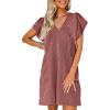 imageAcelitt Womens Casual Summer V Neck Cap Sleeve Shift Mini Dress with Pockets SXXLRed