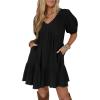 imageAcelitt Womens Summer Dresses 2025 Beach Casual Deep V Neck Loose Sundress Short Sleeve Mini DressBlack