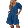 imageAcelitt Womens Summer Dresses 2025 Beach Casual Deep V Neck Loose Sundress Short Sleeve Mini DressBlue