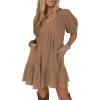 imageAcelitt Womens Summer Dresses 2025 Beach Casual Deep V Neck Loose Sundress Short Sleeve Mini DressBrown