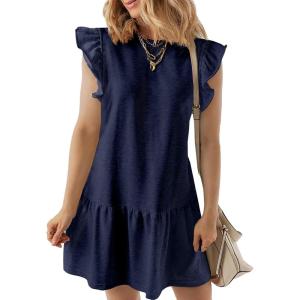 imageAcelitt Womens Casual Summer Crewneck Babydoll Flowy Tiered Mini Dress SXXLNavy Blue