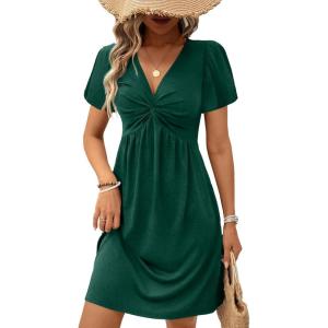 imageAcelitt Womens Casual Summer Twist Front V Neck Short Sleeve Mini Dress SXXLDark Green