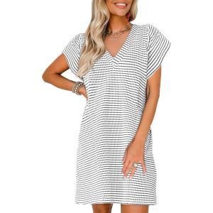 imageAcelitt Womens Casual Summer V Neck Cap Sleeve Shift Mini Dress with Pockets SXXLWhite
