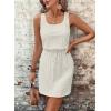 imageAcelitt Spring Summer Tank Dresses for Women 2025 Hollow Out Textured Drawstring Mini DressAwhite