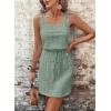 imageAcelitt Spring Summer Tank Dresses for Women 2025 Hollow Out Textured Drawstring Mini DressGreen
