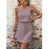 imageAcelitt Spring Summer Tank Dresses for Women 2025 Hollow Out Textured Drawstring Mini DressPurple