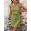 imageAcelitt Spring Summer Tank Dresses for Women 2025 Hollow Out Textured Drawstring Mini DressSpinach Green