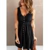 imageAcelitt Women Summer Casual Sleeveless Button Down Elastic Waist Swing Dresses XS2XLDblack