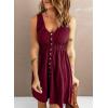 imageAcelitt Women Summer Casual Sleeveless Button Down Elastic Waist Swing Dresses XS2XLEred