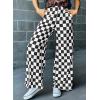 imageAcelitt Womens Casual Checkered Pants Elastic Waist Comfy Loose Wide Leg Pants with PocketsBlack and White