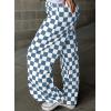imageAcelitt Womens Casual Checkered Pants Elastic Waist Comfy Loose Wide Leg Pants with PocketsBlue and White
