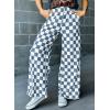 imageAcelitt Womens Casual Checkered Pants Elastic Waist Comfy Loose Wide Leg Pants with PocketsBlue and White