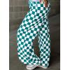 imageAcelitt Womens Casual Checkered Pants Elastic Waist Comfy Loose Wide Leg Pants with PocketsGreen and White