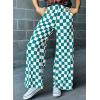 imageAcelitt Womens Casual Checkered Pants Elastic Waist Comfy Loose Wide Leg Pants with PocketsGreen and White