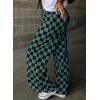 imageAcelitt Womens Casual Checkered Pants Elastic Waist Comfy Loose Wide Leg Pants with PocketsHblack and Green