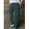 imageAcelitt Womens Casual Checkered Pants Elastic Waist Comfy Loose Wide Leg Pants with PocketsHblack and Green