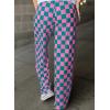 imageAcelitt Womens Casual Checkered Pants Elastic Waist Comfy Loose Wide Leg Pants with PocketsHpink and Green