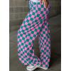imageAcelitt Womens Casual Checkered Pants Elastic Waist Comfy Loose Wide Leg Pants with PocketsHpink and Green