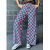 imageAcelitt Womens Casual Checkered Pants Elastic Waist Comfy Loose Wide Leg Pants with PocketsHpink and Green