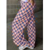 imageAcelitt Womens Casual Checkered Pants Elastic Waist Comfy Loose Wide Leg Pants with PocketsOrange and Blue