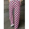 imageAcelitt Womens Casual Checkered Pants Elastic Waist Comfy Loose Wide Leg Pants with PocketsPink