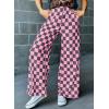 imageAcelitt Womens Casual Checkered Pants Elastic Waist Comfy Loose Wide Leg Pants with PocketsPink