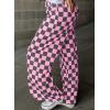 imageAcelitt Womens Casual Checkered Pants Elastic Waist Comfy Loose Wide Leg Pants with PocketsPink