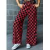 imageAcelitt Womens Casual Checkered Pants Elastic Waist Comfy Loose Wide Leg Pants with PocketsYblack and Red