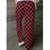 imageAcelitt Womens Casual Checkered Pants Elastic Waist Comfy Loose Wide Leg Pants with PocketsYblack and Red