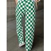 imageAcelitt Womens Casual Checkered Pants Elastic Waist Comfy Loose Wide Leg Pants with PocketsYgreen and White