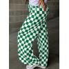 imageAcelitt Womens Casual Checkered Pants Elastic Waist Comfy Loose Wide Leg Pants with PocketsYgreen and White