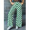 imageAcelitt Womens Casual Checkered Pants Elastic Waist Comfy Loose Wide Leg Pants with PocketsYgreen and White