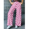 imageAcelitt Womens Casual Checkered Pants Elastic Waist Comfy Loose Wide Leg Pants with PocketsYpink and White