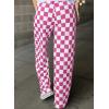 imageAcelitt Womens Casual Checkered Pants Elastic Waist Comfy Loose Wide Leg Pants with PocketsYpink and White