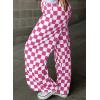 imageAcelitt Womens Casual Checkered Pants Elastic Waist Comfy Loose Wide Leg Pants with PocketsYpink and White