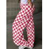 imageAcelitt Womens Casual Checkered Pants Elastic Waist Comfy Loose Wide Leg Pants with PocketsYred and White
