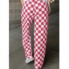 imageAcelitt Womens Casual Checkered Pants Elastic Waist Comfy Loose Wide Leg Pants with PocketsYred and White