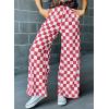 imageAcelitt Womens Casual Checkered Pants Elastic Waist Comfy Loose Wide Leg Pants with PocketsYred and White