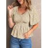imageAcelitt Womens Spring Summer Puff Short Sleeve Peplum Top Casual V Neck Smocked Blouses Dressy ShirtCgreen